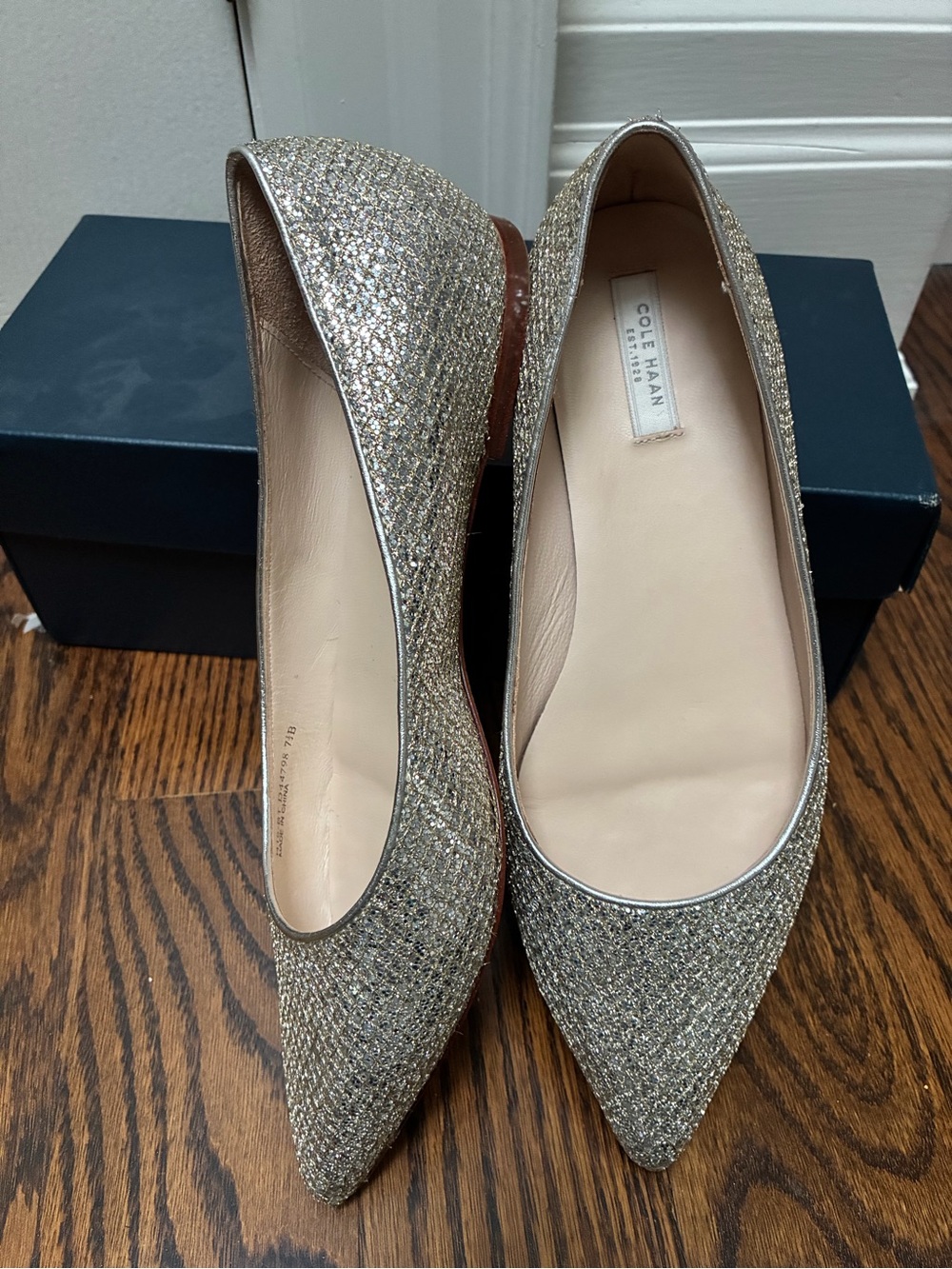 Cole Haan Gold Glitter Pointed-Toe Flats
